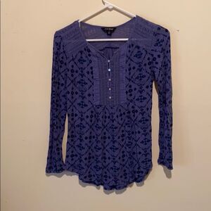 Boho Lace Knit Henley Top Purple/Blue Long Sleeve Cottagecore Romantic Small